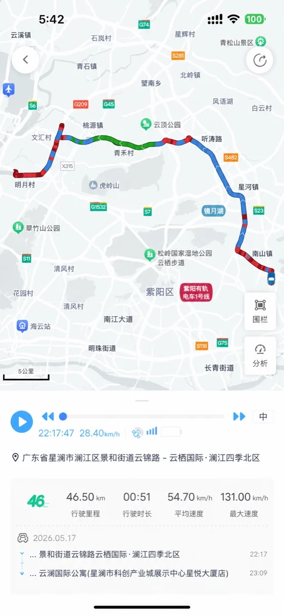 行程轨迹手机画面预览